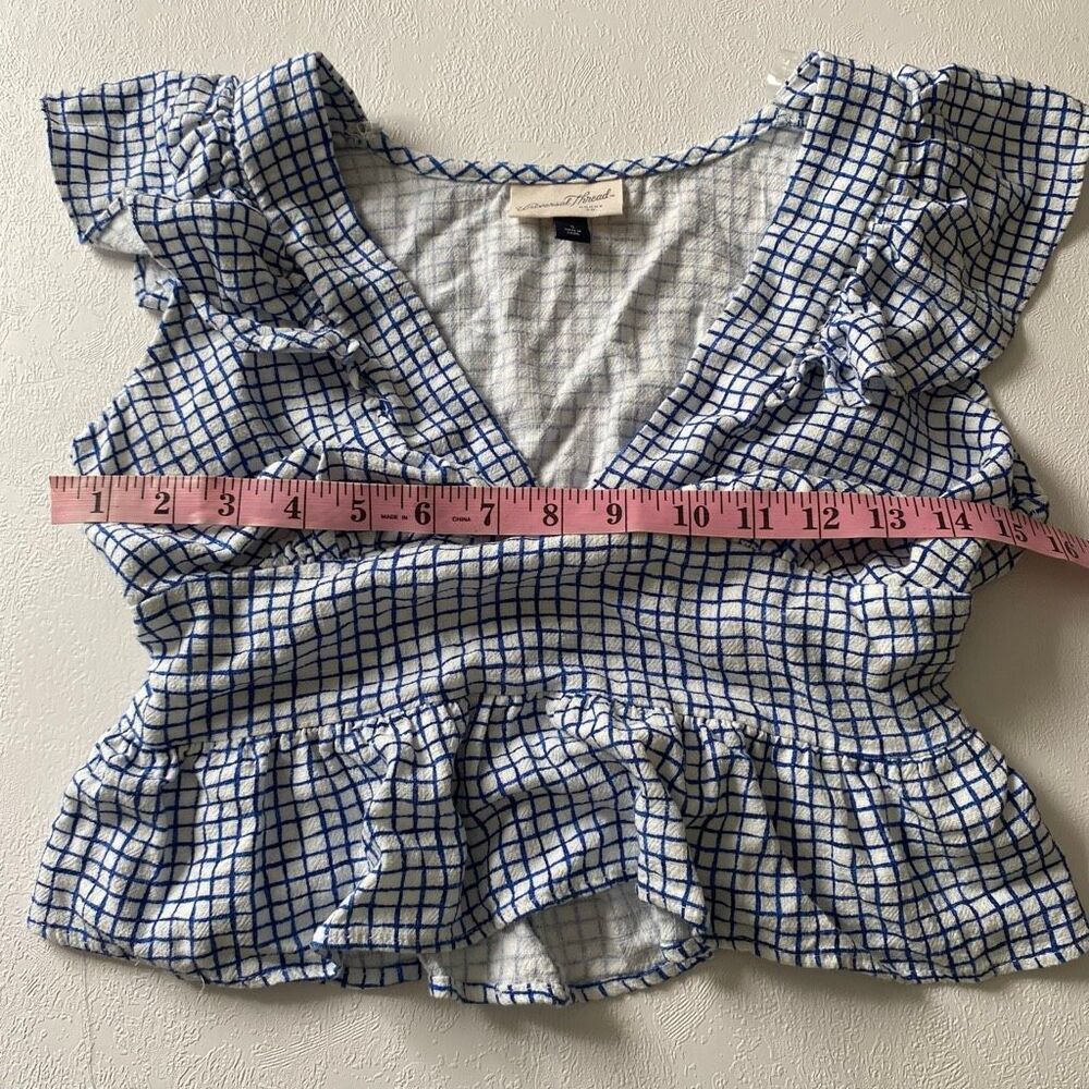 Universal Thread Blue Check Ruffle Peplum Top Small - Picture 5 of 10